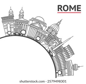 Outline Rome Italy City Skyline with Historic Buildings and copy space Isolated on White. Vector Illustration. Rome Cityscape with Landmarks.