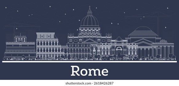 Outline Rome Italy City Skyline with white Buildings. Vector Illustration. Business Travel and Concept with Historic Architecture. Rome Cityscape with Landmarks.
