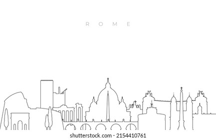 Outline Rome skyline. Trendy template with Rome city buildings and landmarks in line style. Stock vector design. 