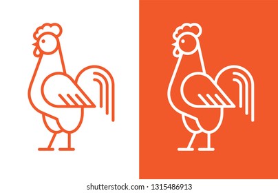 Outline rooster icon. Cock linear logo.