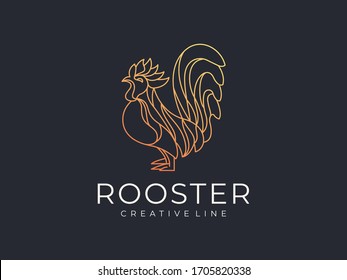 outline rooster logo, livestock rooster poultry unique vector ilustration
