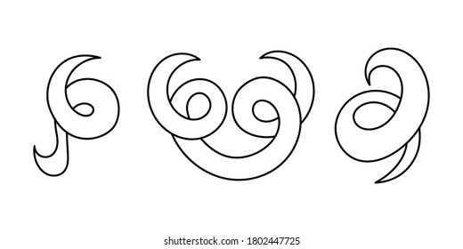 Outline rope icon isolated on white. Doodle swirl and wave elements for decor. Hand drawing art line. Sketch vector stock illustration. EPS 10