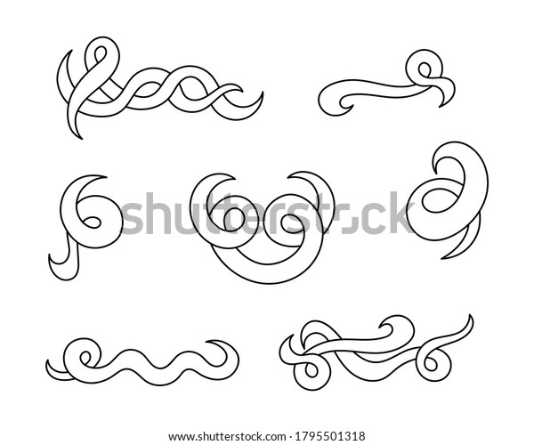 Outline rope icon isolated on white. Doodle swirl and\
wave elements for decor. Hand drawing art line. Sketch vector stock\
illustration. EPS 10