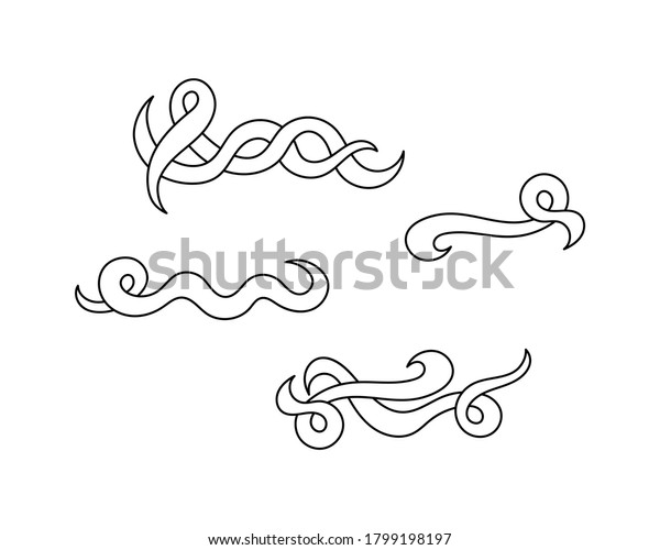 Outline rope icon isolated on white. Doodle swirl and\
wave elements for decor. Hand drawing art line. Sketch vector stock\
illustration. EPS 10