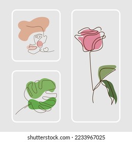 outline rosa women and leaf