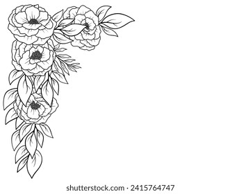 Outline Rose Flower Bouquet Line Art