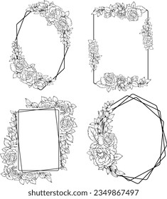 outline rose flower frame decoration