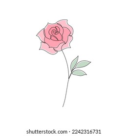 Outline rose flower logo. One continuous line art decorative rose draw. Editable stroke flower floral element. Isolated vector illustration