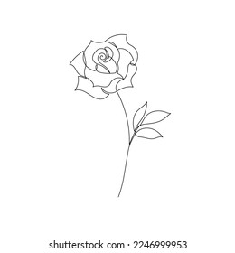Outline rose flower logo. One continuous line art decorative rose draw. Editable stroke flower floral element. Isolated vector illustration