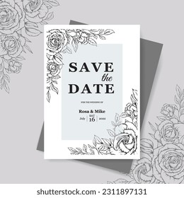 outline rose flower wedding invitation template