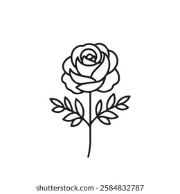 Outline rose icon, Vector botany thin line illustration on white background,A perfect design for minimalist and detailed floral art.