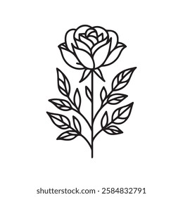 Outline rose icon, Vector botany thin line illustration on white background,A perfect design for minimalist and detailed floral art.