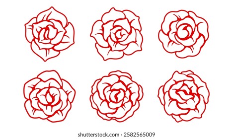 Outline Roses illustration design, Love Flowers clip art, Valentine symbol for Decoration on greeting card, Poster, Banner and Website, Romantic Tattoo, Botany graphic elements (Editable)