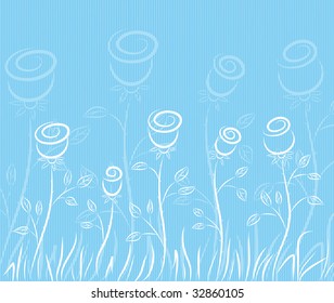 Outline of roses on a blue background.