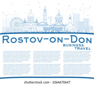 Outline Rostov-on-Don Russia City Skyline with Blue Buildings and Copy Space. Vector Illustration. Business Travel and Tourism Concept with Modern Architecture. Rostov-on-Don Cityscape with Landmarks.