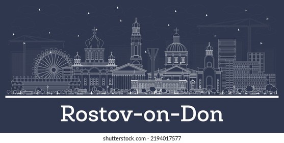 Outline Rostov-on-Don Russia City Skyline with White Buildings. Vector Illustration. Business Travel and Tourism Concept with Modern Architecture. Rostov-on-Don Cityscape with Landmarks.