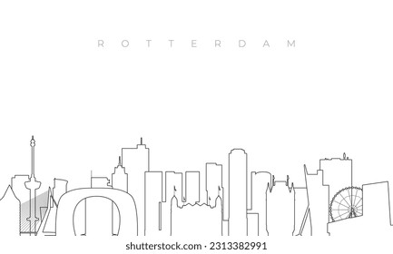 Outline Rotterdam skyline. Trendy template with Rotterdam buildings and landmarks in line style. Stock vector design. 