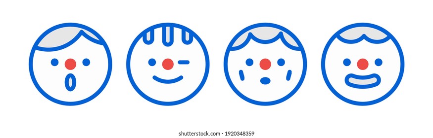 Esquema de avatares. Conjunto de caracteres graciosos Cute. Diversas caras. Íconos minimalistas. Ilustración del vector geométrico. Dibujo de estilo asiático. Diseño sencillo. Cada icono está aislado en fondo blanco