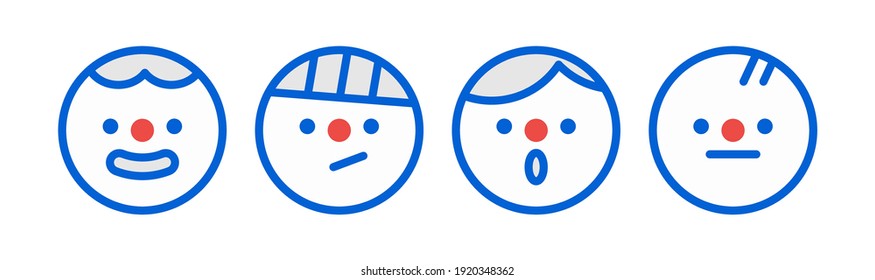 Outline round Avatars. Set of Cute funny characters. Various faces. Minimalistic Icons. Geometric Vector illustration. Cartoon Asian style. Simple design. Every icon is Isolated on white background