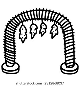 outline round cat scratcher and feather for cat toy element