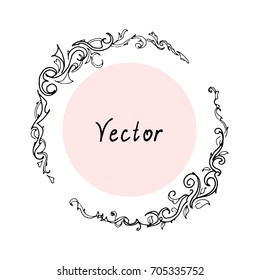 Outline round floral frame in vector