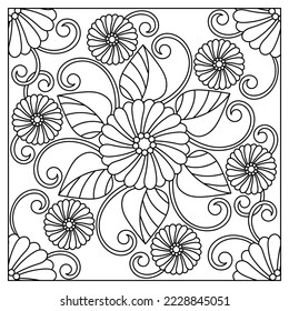 Outline round flower pattern for coloring book page. Antistress for adults. Doodle black and white vector illustration.
