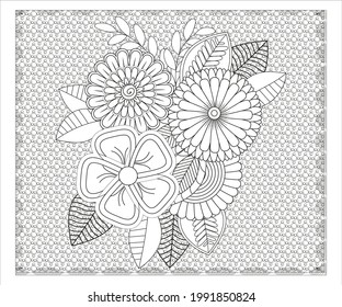 Esquema de patrón de flor redondo en estilo mehndi para la página del libro de coloreado. Antiestrés para adultos y niños. Ornamento de garabato en blanco y negro. Dibujar a mano ilustración vectorial.