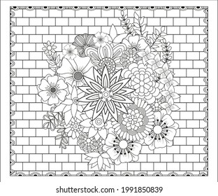 Esquema de patrón de flor redondo en estilo mehndi para la página del libro de coloreado. Antiestrés para adultos y niños. Ornamento de garabato en blanco y negro. Dibujar a mano ilustración vectorial.