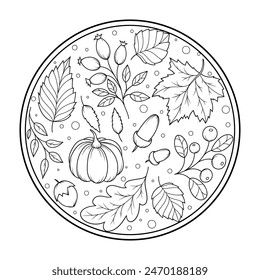 Outline round flower pattern in mehndi style for coloring book page. Antistress for adults and children. Doodle ornament in black and white. Hand draw vector illustration.