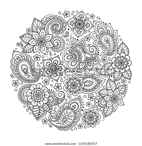 Outline Round Flower Pattern Mehndi Style Stock Vector (Royalty Free ...