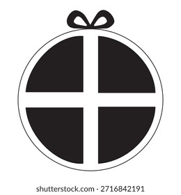 Outline Round Gift Box Icon with Ribbon Bow. Present, Holiday, and Surprise Symbol.