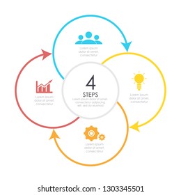 Outline Round Infographic Element. Circle Template 4 Steps Or Sections With Arrows.