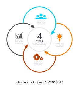 Outline Round Infographic Element. Circle Template 4 Steps Or Sections With Arrows.