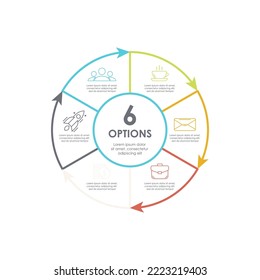 Elemento infográfico redondeado de contorno. Circle los pasos de la plantilla 6 con flechas. Ilustración del vector