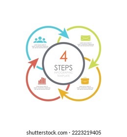 Outline round infographic element. Circle template 4 steps with arrows. Vector illustration