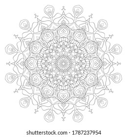 Outline round Mandala ornament isolated on white background. Circular oriental pattern for tattoo, wedding decoration, henna mehndi, coloring book page, print, anti-stress therapy, yoga. Vector image