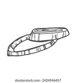 outline round onion slices isolated on white, sketch illustration of onion rings