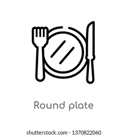 outline round plate vector icon. isolated black simple line element illustration from bistro and restaurant concept. editable vector stroke round plate icon on white background