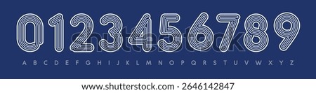 Outline rounded numbers, stripes font, modern linear alphabet, retro logo typeface, geometric contour numbers, for football team branding, sport jersey, headline and logo. Vector typeset.