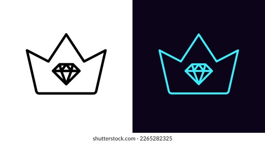 Contorno el icono de la corona real, con un trazo editable. Marco de la corona con gema de piedra, pictograma del tesoro real. Corona de diamantes, valor premium y lujo, riqueza real y reina. Icono de vector para animación