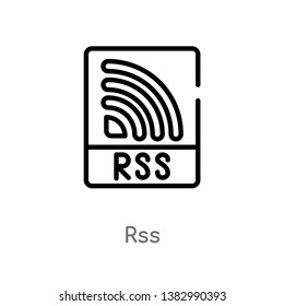 outline rss vector icon. isolated black simple line element illustration from marketing concept. editable vector stroke rss icon on white background
