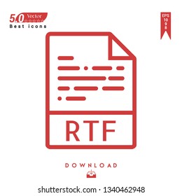 Outline rtf file-type  icon vector isolated on white background. Graphic design, material design, 2019 year best selling icons, mobile application, UI / UX design, EPS 10 format vector
