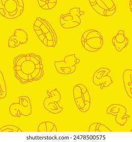 Outline Rubber Duck Swim Seamless Pattern Vector illustration for Print, Wallpaper, Decoration.