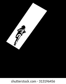 Outline of running adult surround by dark background