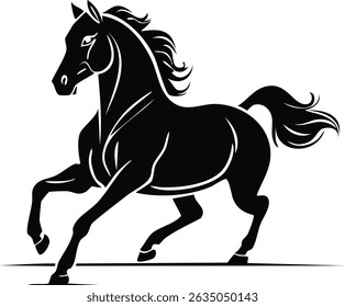 Outline of a running horse, Black and white silhouette