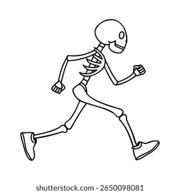 Outline a running skeleton wearing sneakers on a jogging shoes