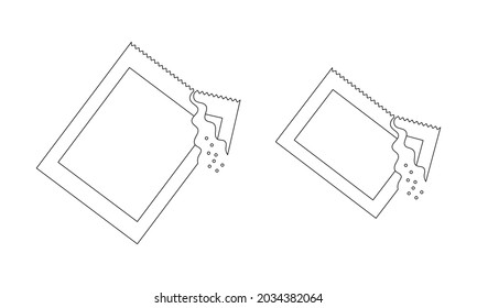 Outline Sachets With Pouring Sugar, Salt, Coffee, Dissolve Medicine Powder. Editable Stroke. Thin Line Icons. Vector Linear Illustration. 