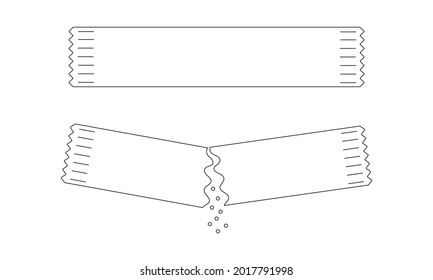 Outline sachets with sugar, salt or pepper. Whole and poured packets with soluble culinary powder. Editable stroke. Thin line icons. Vector linear illustration. 