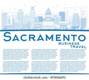 Outline Sacramento Skyline with Blue Buildings and Copy Space. Vector Illustration. Business Travel and Tourism Concept with Modern Architecture. Image for Presentation Banner Placard and Web Site.