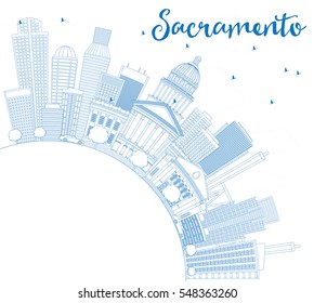 Outline Sacramento Skyline with Blue Buildings and Copy Space. Vector Illustration. Business Travel and Tourism Concept with Modern Architecture. Image for Presentation Banner Placard and Web Site.
